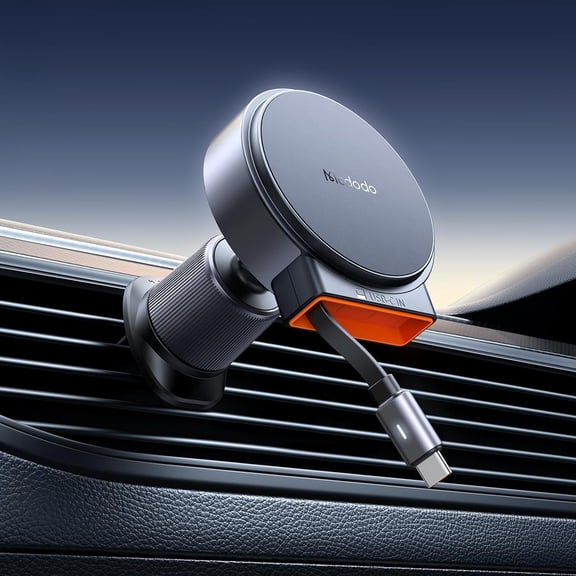 SWTSWT 15W MagSafe Car Mount Charger [Built-in Type-C Retractable Cable] Magnetic Wireless Car Charger for Air Vent, Fits iPhone 16 15 Pro ProMax Plus, Galaxy and More