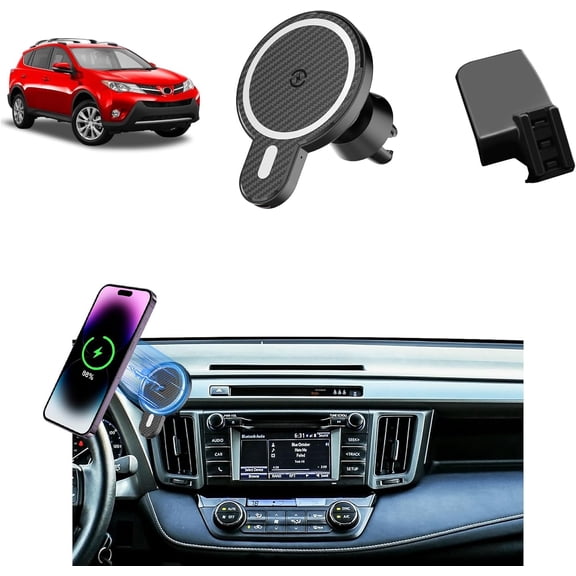 SWTSWT Car Phone Holder for Toyota RAV4 2013-2015 2016 2017 2018 Accessories Custom Air Vent Phone Mount Magnetic 15W Fast Wireless Charger Hands Free 360 Rotation Cell Phone Automobile Cradles