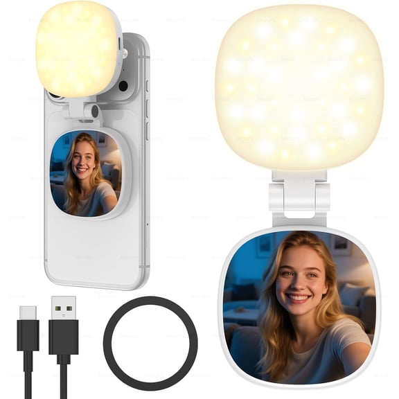 SWTSWT Magnetic Selfie Light for Mobile Phones with Mirror, 3 Modes Portable Light, Rechargeable Light with Magnetic Ring, Suitable for Photography/TikTok/Zoom Calls/Video Conferencing
