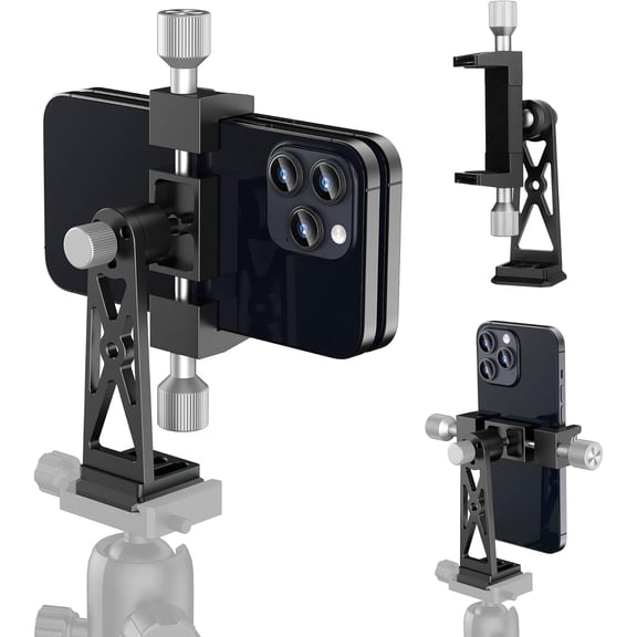 SWTSWT Metal Phone Tripod Mount Extra Deep Clamp with Arca Port Cold Shoe 360Ball Head Cellphone Tripod Adapter for iPhone Galaxy Smartphone Stand Holder for Vlogging Video Camera Monitor