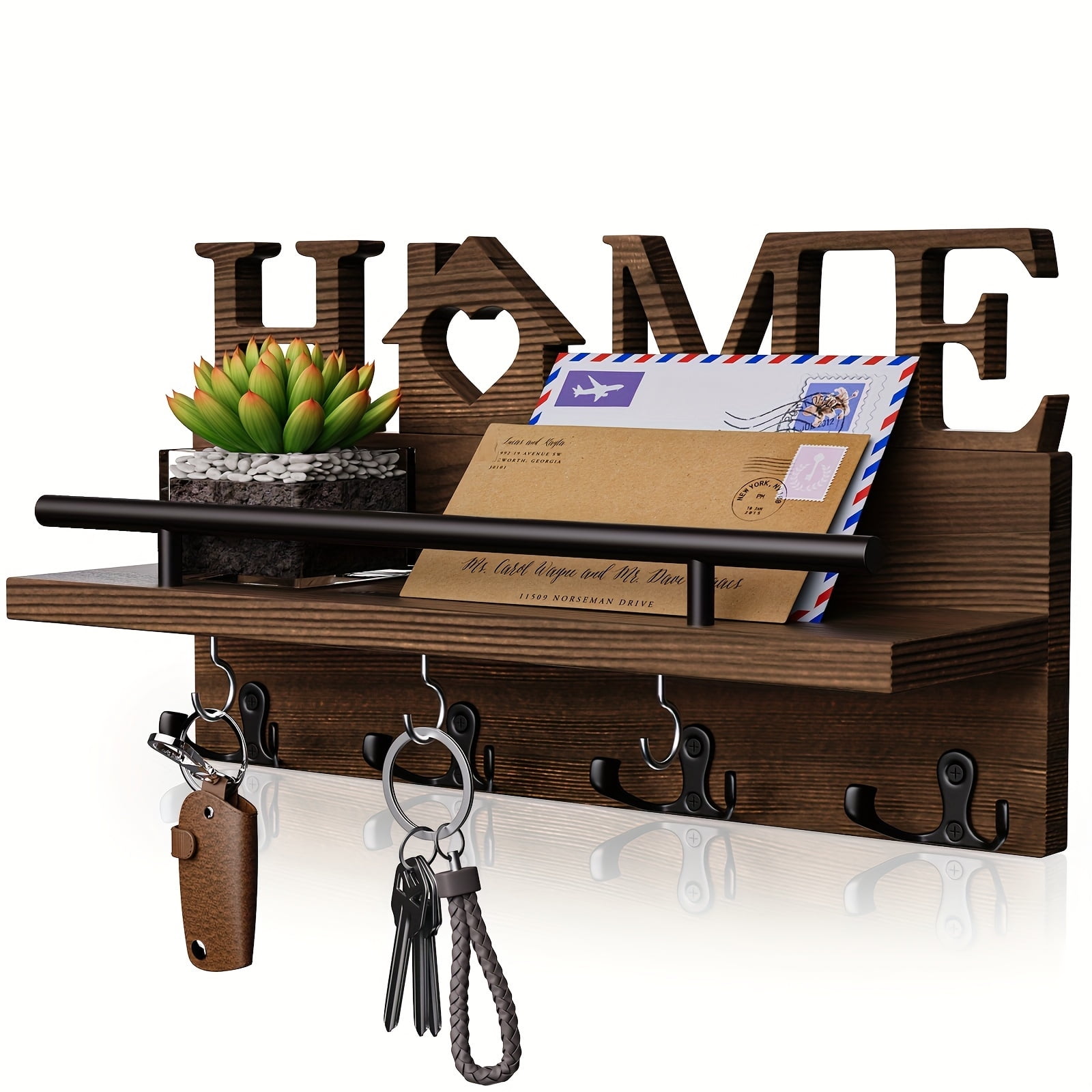 SWTYMIKI Key Holder for Wall with Home Decoration, Wood Mail Organizer