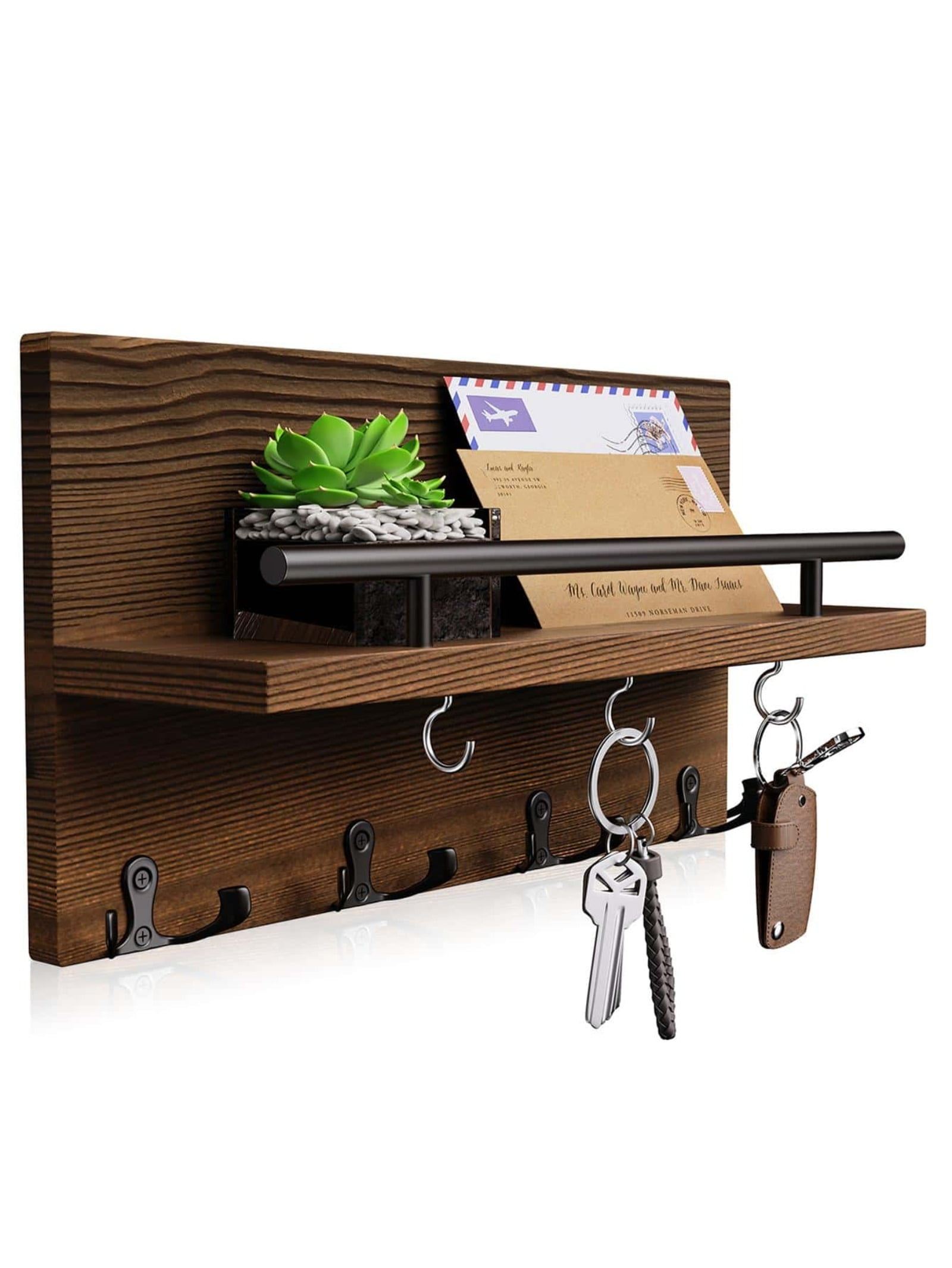 SWTYMIKI Natural Wood Key Holder for Wall, Rustic Key Hanger with 11