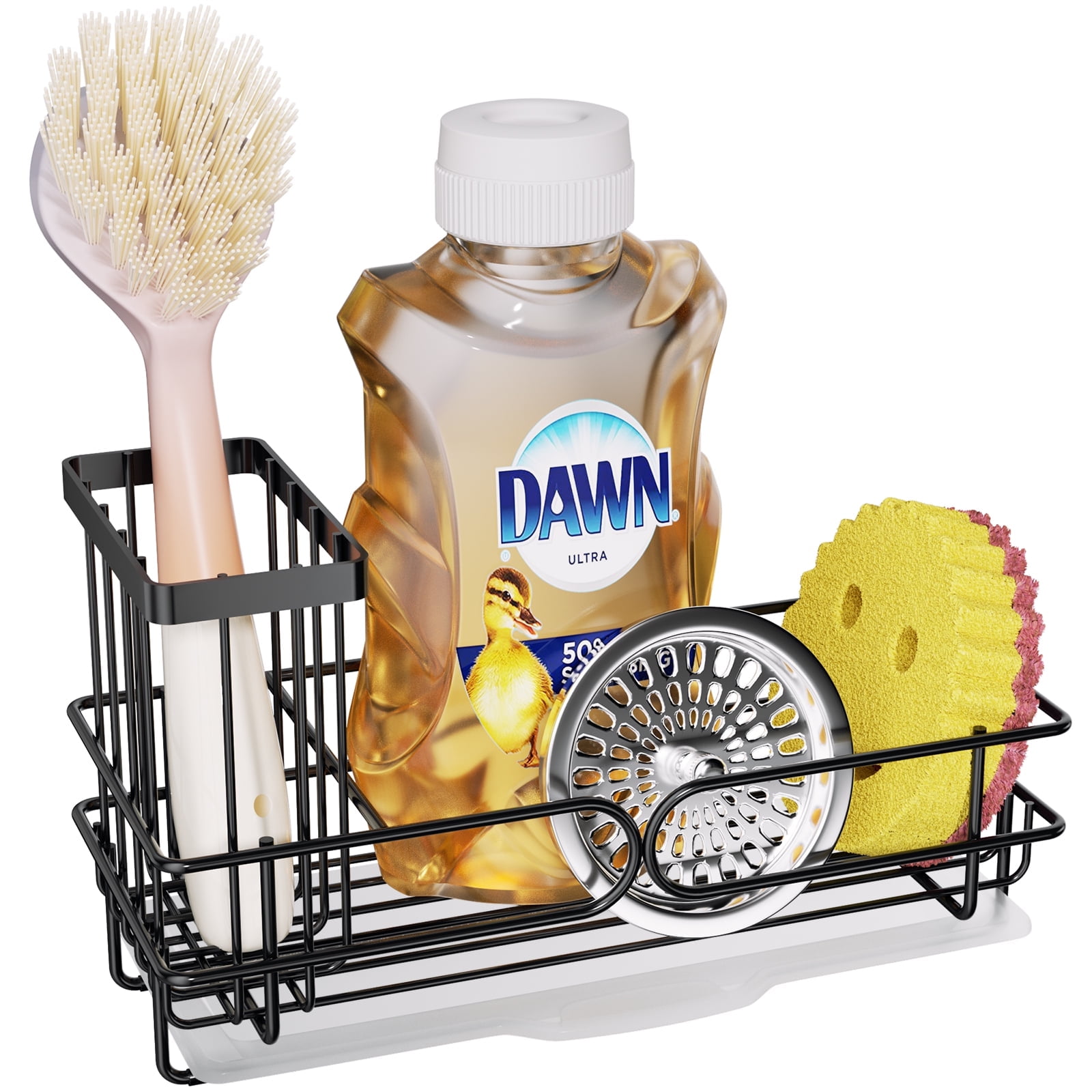 SWTYMIKI Sink Caddy Kitchen Sink Organizer with Drain Pan Try Sponge