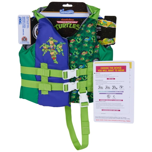 SwimWays TMNT Life Jacket, USCG Approved Life Vest for Kids 33-55 lbs