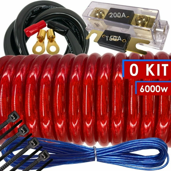 SX 0 Gauge Amp Kit 4500w to 7500W Amplifier Install Wiring 0 Ga Car Wires Red Bundle