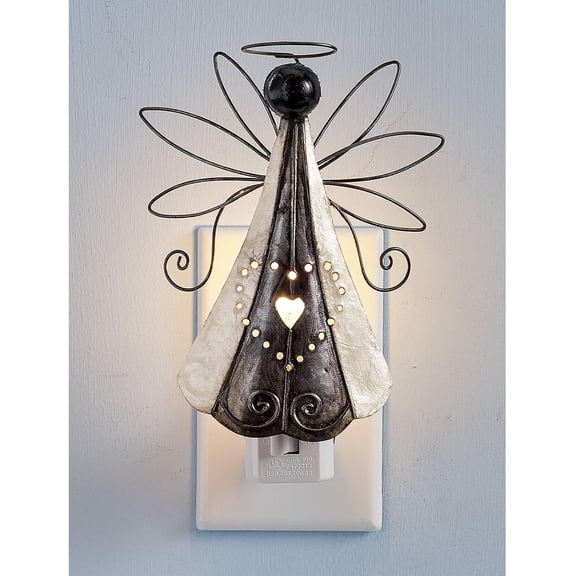 SX Angel Nightlight | Decorative Capiz Shell and Metal Art Design | Bedroom, Bathroom, Stairs, Nursery | Home Dcor Accent | Rotating Plug | On/Off Switch | Bulb Included | 6 High