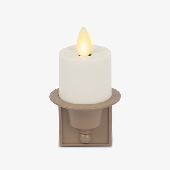SX Flameless Candle Nightlight w/Dusk to Dawn Light Dark Auto Sensor, Timeless Taupe Wall Plug Indoor Night LED Light w/Real-Flame Effect Technology, Bathroom Bedroom Hallway, No Remote Needed