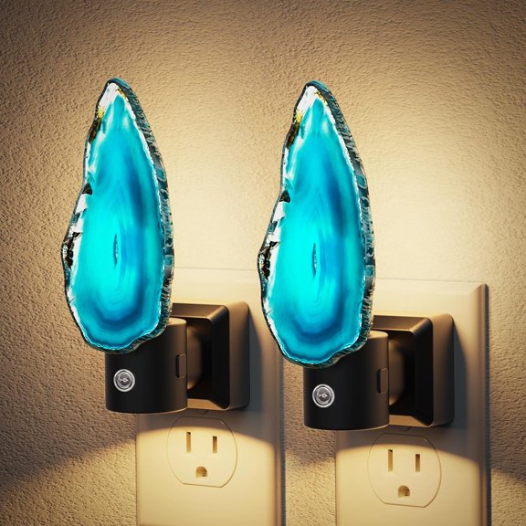 SX Night Lights Plug into Wall, Agate Night Light, 2 Pack Dimmable Night Light Aesthetic Crystal, Dusk to Dawn Sensor, Healing Stone Agate Decorative Nightlight for Home Living Room