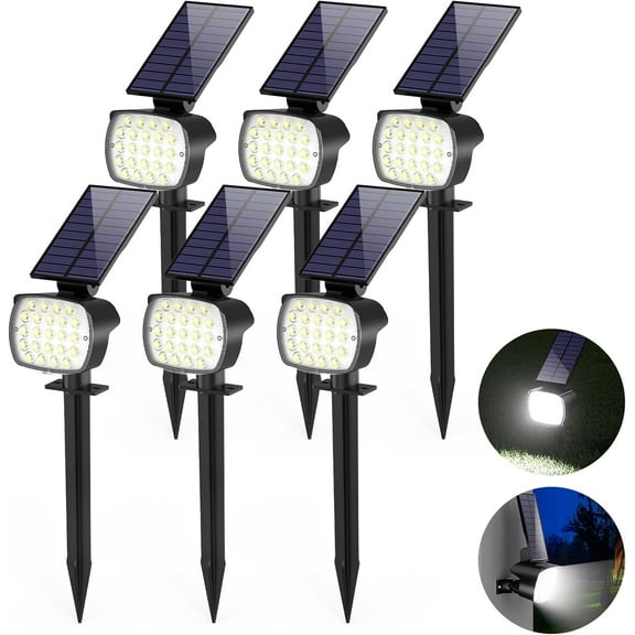 SX Solar Spotlight Outdoor Waterproof Ip65 23 LED 3 Lighting Mode 2-in-1 Solar Powred Yard Spot Lights for Garden Tree Law Pathway 6 Pack Cool White