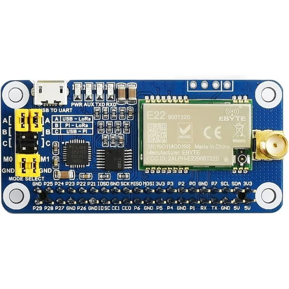 SX1262/SX1268 LoRa HAT, Compatible with 5/4B/3B/Zero/Zero W/Zero 2W/Pico/W/WH, UART Interface, SX1262 868M LoRa HAT