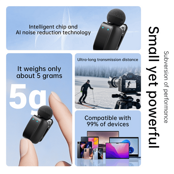 SX35 Mini Lavalier Microphone,Wireless Lapel Mic for Outdoor Live Streaming,Noise Reduction Compatible with Smartphone B,1set * Clip-on microphone