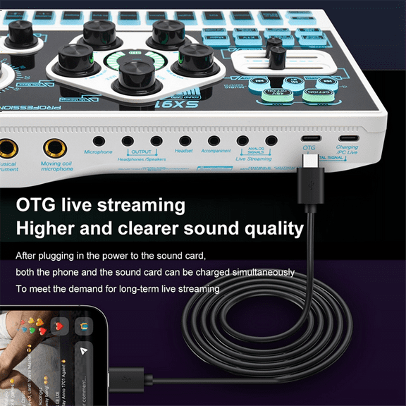 SX91 Sound Card USB Sound Mixer Professional Audio Mixing Console Amplifier for Live Sing PC Computer Laptop Cellphone