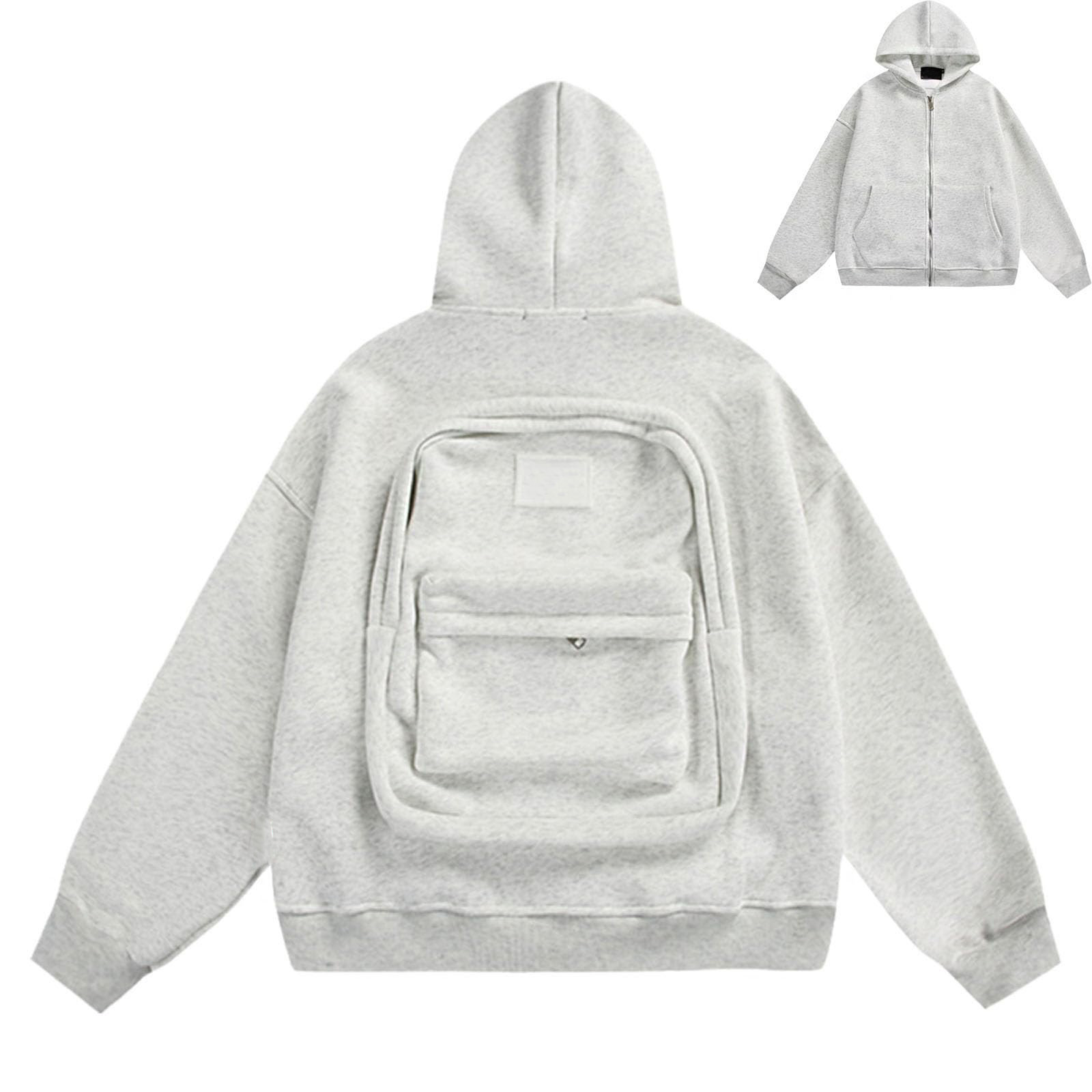 Sweat à Capuche Avec Sac à Dos Intégré - Léger, Avec Poches, Couleurs Gris Clair Et Noir, Tailles M à 4XL