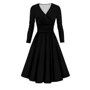 SXAURA Women's Casual Chic Gradient Print Long Sleeve V-Neck Dress | Sexy Flowing Maxi Summer Long Dress Black S