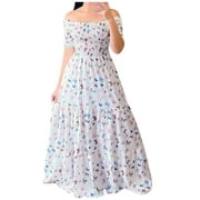 SXAURA Women's Casual Sexy Off-Shoulder Floral Print Long Dress | Flowy Printed Shoulder Show Gown