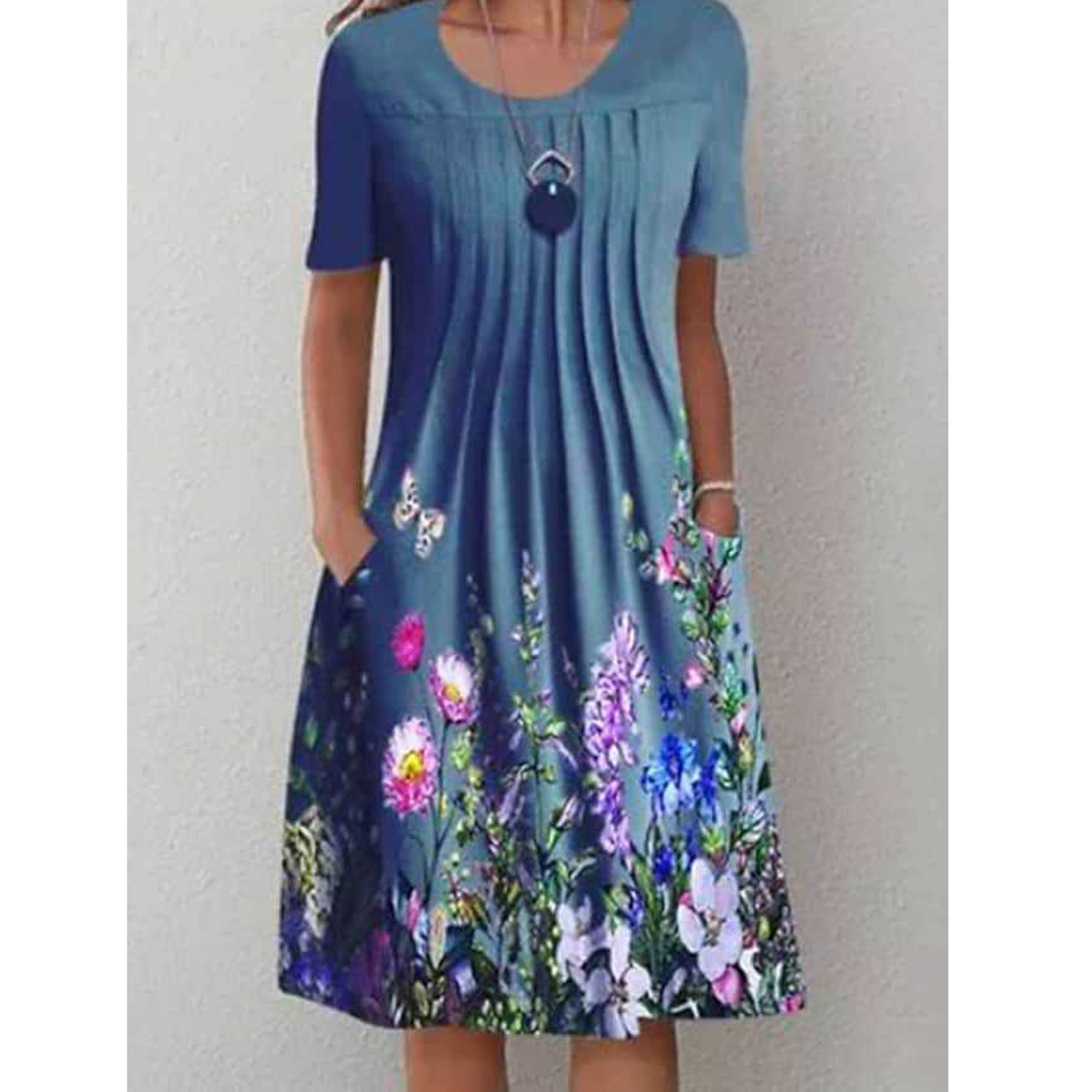 SXAURA Women's Fashion Round Neck Printed Short Sleeve Maxi Dress ...
