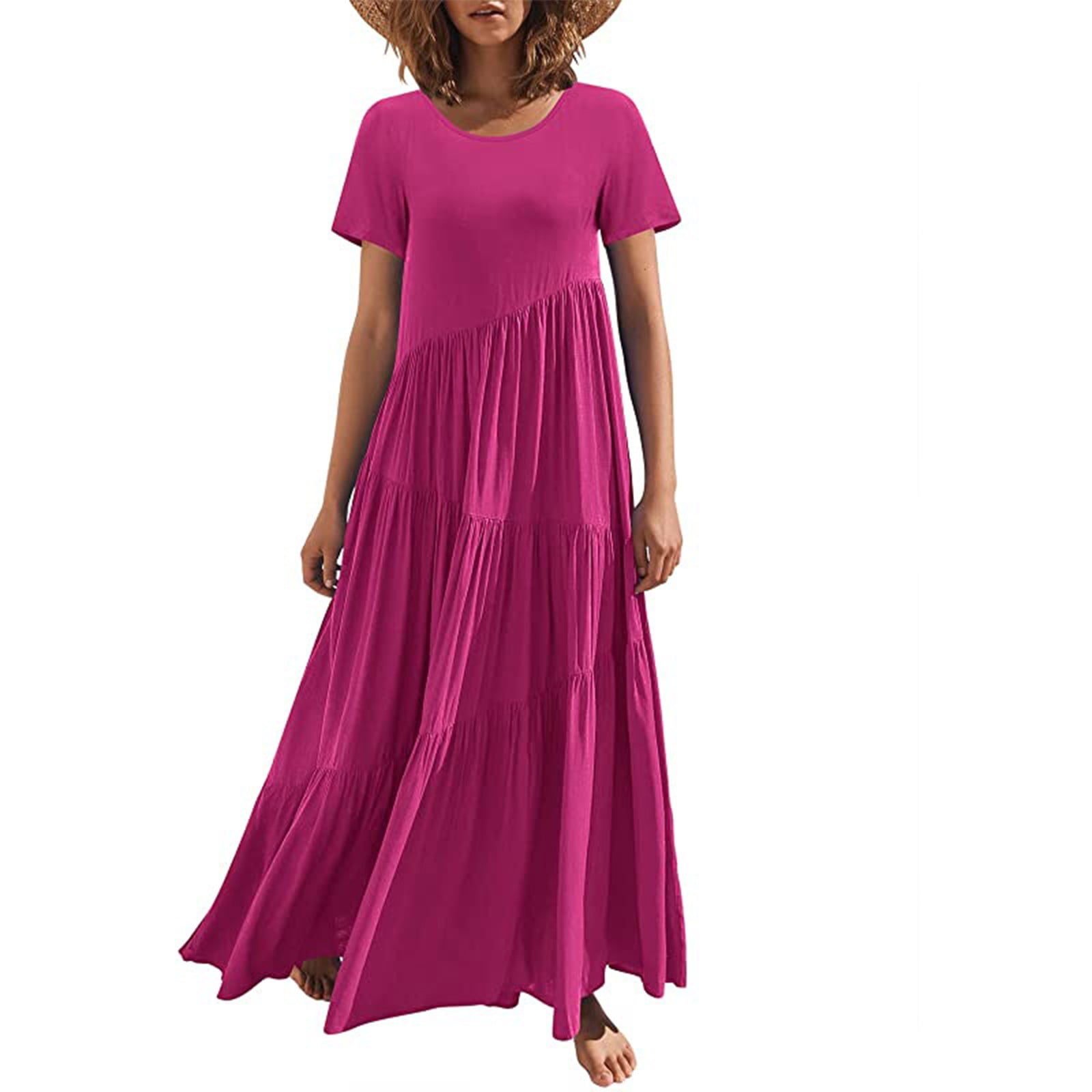 SXAURA Women's Loose Casual Asymmetric Layered Solid Beach Maxi Dress ...