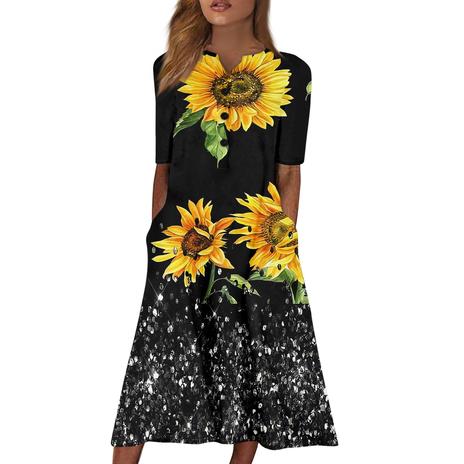 ワンピース Sunflower-Printed Midi Dress espresso S Sunflower-Printed Midi Dress espresso S
