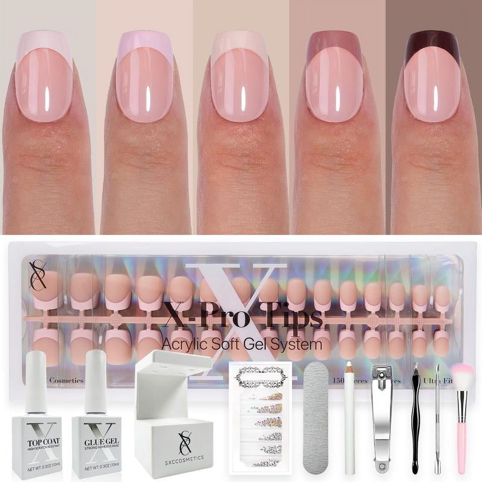 SXC Cosmetics X-Pro Tips French Tip Press On Nails, Skin Tone Series Starter Kit  for DIY Nail Art Nail Polish Polish Gel Extension Nailcare