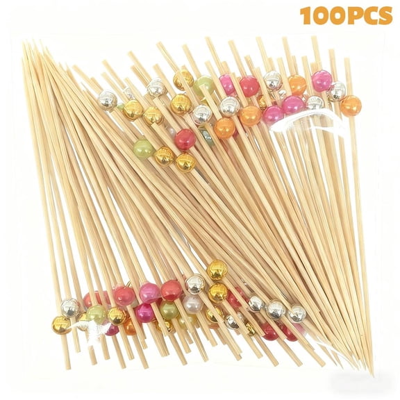 SXCRFKXH 100Pcs Cocktail Picks, Long Cocktail Picks with Beads Decor, Fruit Sticks Food toothpicks Sandwich Appetizer Charcuterie Skewers, Holiday Party Decorations Supplies