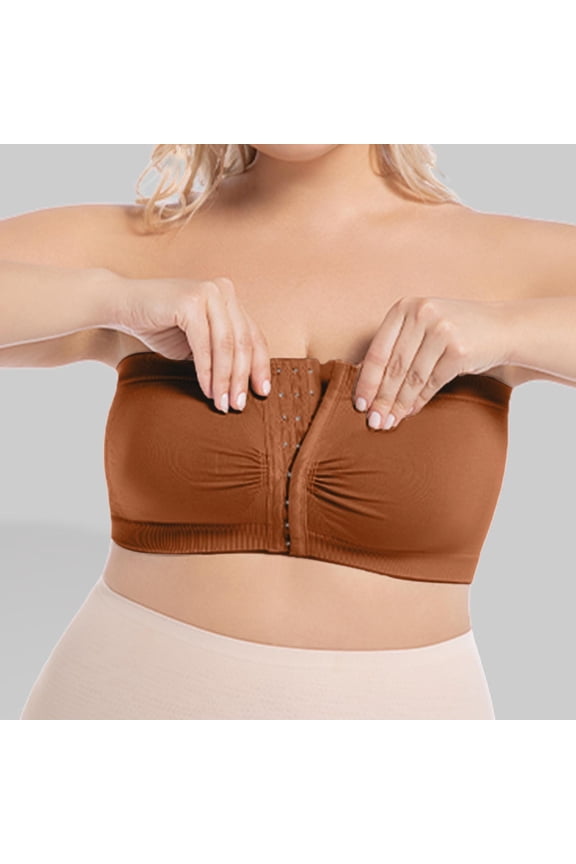 2 Pack Women Plus Size Strapless Bra Front Closure Wire Free Supportive Bandeau Bra for Everyday Comfort and Casual Wear