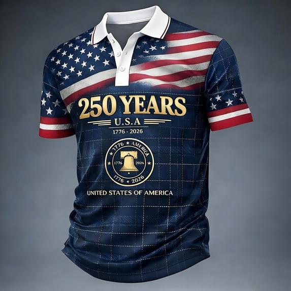 SXCXLSA 250 Anniversary USA Polo Shirt For Mens Stand Collar Short Sleeve 4th Of July Patriotic Shirts With Button Flag Stars Stripes Holiday Commemorative Tops Navy XXL