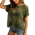 thumbnail image 1 of SXCXLSA Crochet Tops for Women 2026 Summer Short Sleeve Beach Vacation Clothes Cover up Mesh Top Lightweight Sweater Cruise Resort Wear Army Green L, 1 of 6