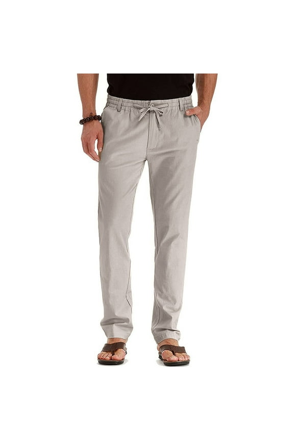 Men Casual Pants Elastic Waist Zip Fly Adjustable Drawstring Comfortable Loose Fit Trousers for Everyday Wear and Business Casual Style