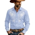 thumbnail image 1 of SXCXLSA Men Western Shirts Cowboy Embroidered Long Sleeve Button Collar Shirt Regular Fit Business Work Office Tops With Floral Design Light Blue XXXXXL, 1 of 4
