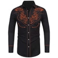thumbnail image 1 of SXCXLSA Mens Western Shirts Long Sleeve Button Collar Embroidered Cowboy Shirt Retro Business Casual Tee With Floral Design Orange XXXL, 1 of 5