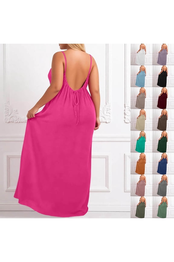 Plus Size Backless Cami Dresses For Women Summer Boho Lounge Low Open Back House Dress Casual Solid Color Beach Vacation Dresses