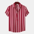 thumbnail image 1 of SXCXLSA Striped Shirt For Mens Relaxed Fit Short Sleeve Collar Button Down Shirt Breathable Business Work Office Blouse Wine XXL, 1 of 7