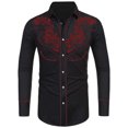 thumbnail image 1 of SXCXLSA Western Shirts For Mens Cowboy Embroidered Button Collar Long Sleeve Shirt Regular Fit Classic Basic Tee With Floral Design Red XXL, 1 of 5