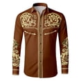 thumbnail image 1 of SXCXLSA Western Shirts For Mens Cowboy Embroidered Long Sleeve Button Collar Shirt Retro Business Casual Blouse With Floral Design Brown L, 1 of 4