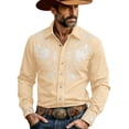 thumbnail image 1 of SXCXLSA Western Shirts For Mens Cowboy Embroidered Long Sleeve Button Collar Shirt Retro Classic Basic Tee With Floral Design Khaki S, 1 of 4