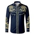 thumbnail image 1 of SXCXLSA Western Shirts For Mens Long Sleeve Button Collar Embroidered Cowboy Shirt Retro Classic Basic Tee With Floral Design Dark Blue XL, 1 of 4