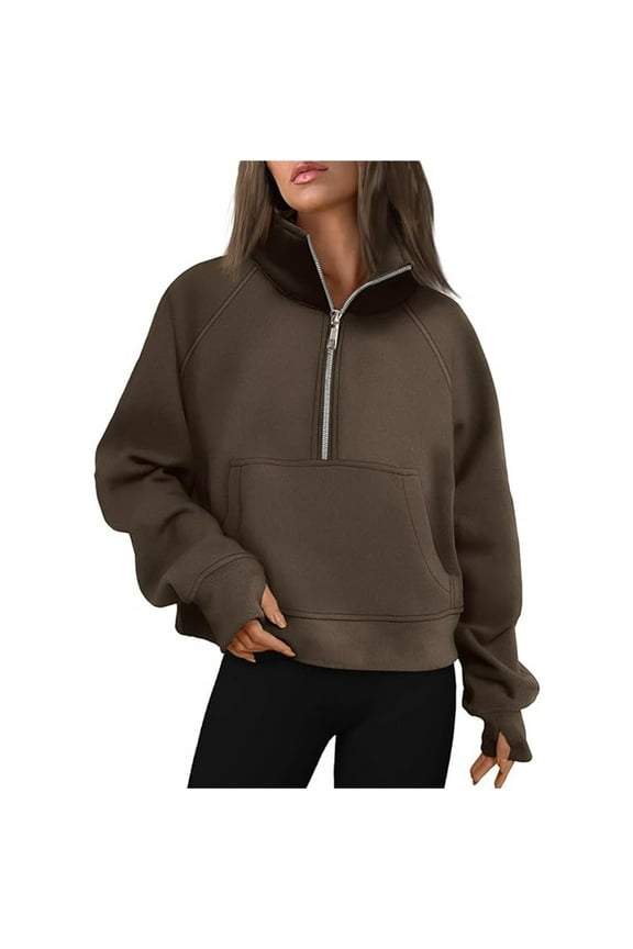Women Half Zip Pullover Sports Sweatshirt Loose Fit Stand Collar Yoga Top Warm Casual Activewear for Fall and Winter
