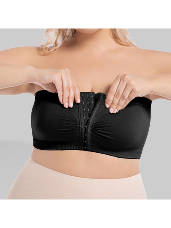 Women Plus Size Strapless Bra Front Closure Wire Free Supportive Bandeau Bra for Everyday Comfort and Casual Wear