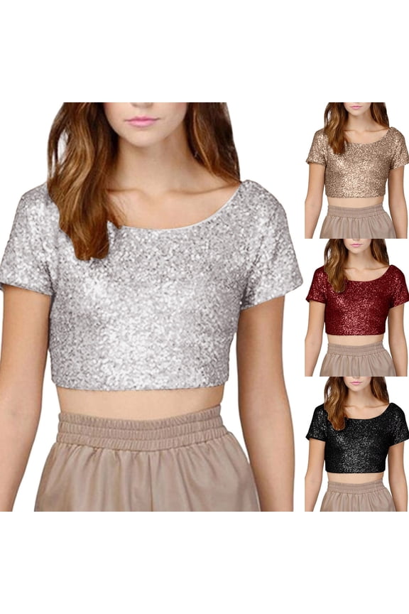 Women Sequin Crop Top Shiny Sparkly Backless TShirt Glitter Clubwear Summer Blouse Trendy Sleeveless Party Tee Flattering EyeCatching Ladies Glamorous Fashion Shirt