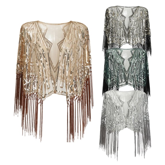 SXCXLSA Women's 1920s Gatsby Sequin Cape, Formal Wrap for Evening Gowns & Prom