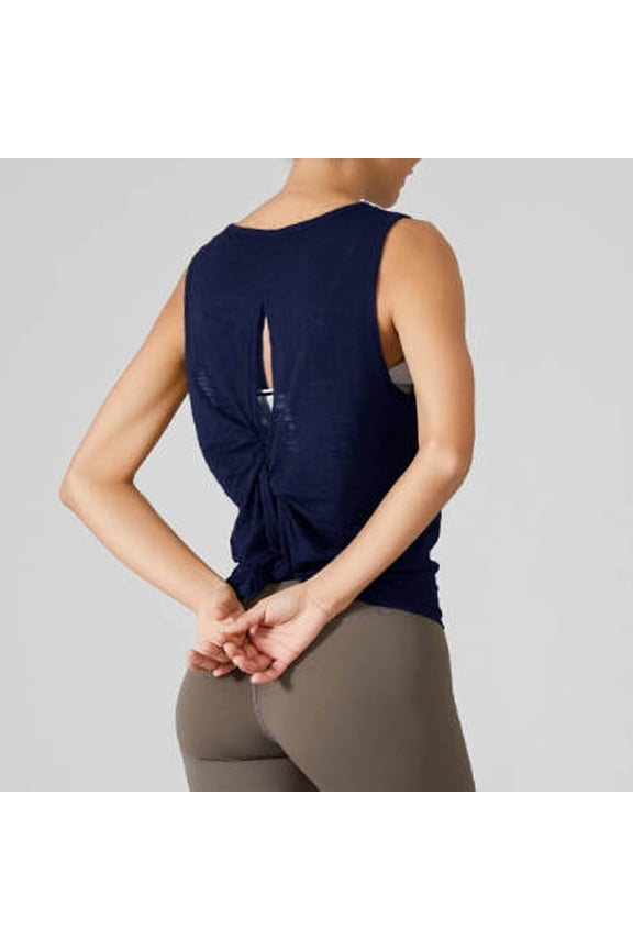 Women's Breathable Yoga Cover Up Tank Tops Loose Sleeveless Gym Training Dark Blue M