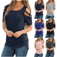 thumbnail image 1 of SXCXLSA Women's Cold Shoulder Cotton Look Top, Solid Color Summer Blouse, 1 of 9