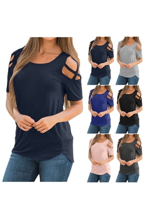 Women's Cold Shoulder Cotton Look Top, Solid Color Summer Blouse