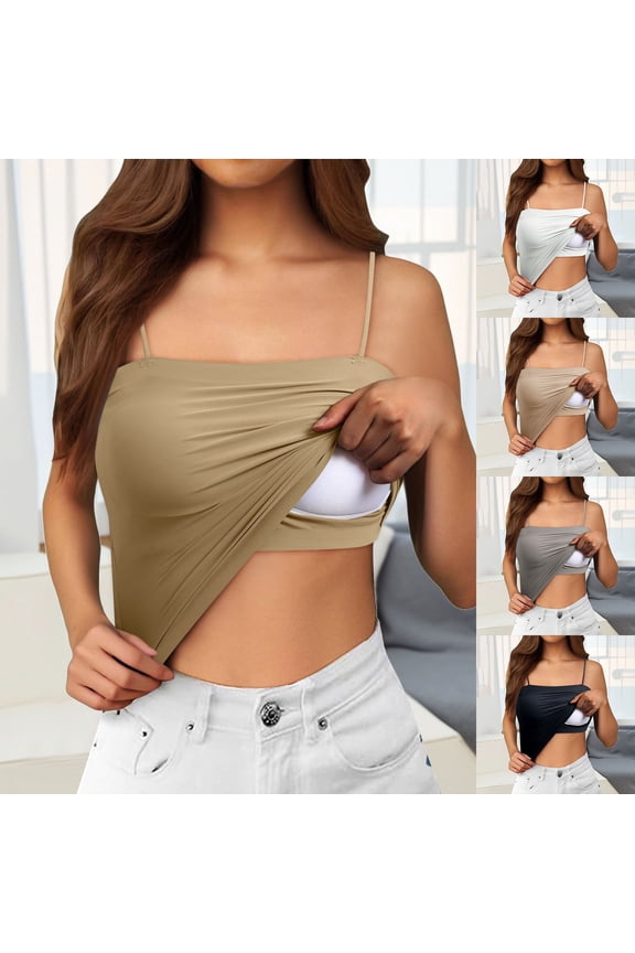 Women's Ice Silk Tank Tops with Built in Bras Seamless Backless Camisole Padded Fixed Cup Undershirt Anti-Exposure Base Layer Lightweight Breathable Sleeveless Top for Summer
