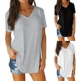 thumbnail image 1 of SXCXLSA Women's Loose Fit V Neck TShirt, Short Sleeve Summer Top, 1 of 7