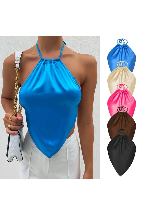 Women's Satin Bandana Crop Top, Back Tie LaceUp AntiSlip Strapless Tube Top