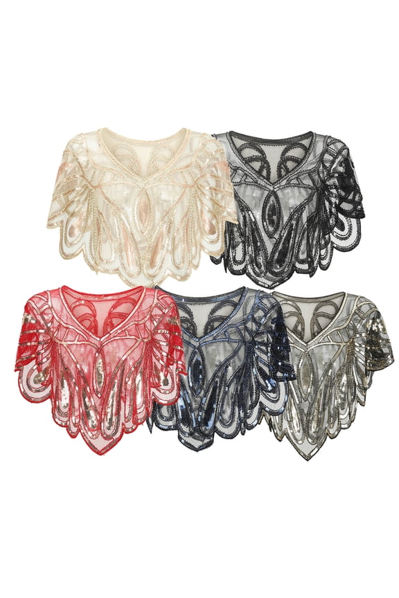 Women's Vintage Sequin Shawl, Elegant Evening Party Cape for Formal Dresses