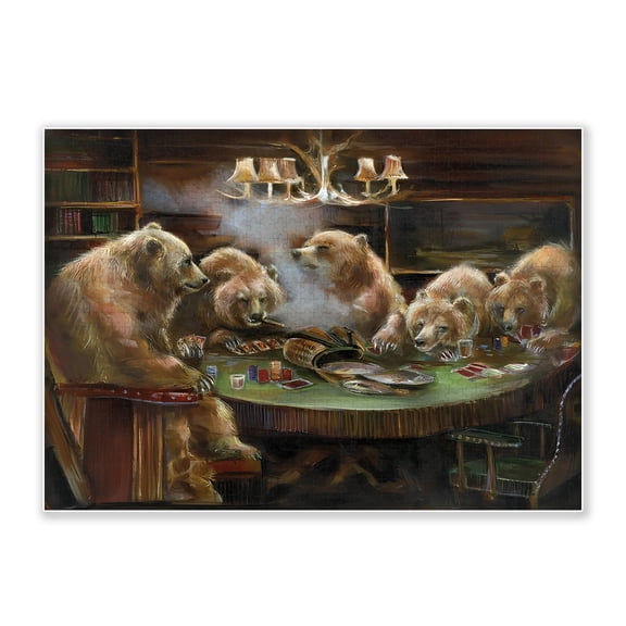 SXFVHN 1000-Piece Adult Wood Jigsaw Puzzle, Bears Card Game Indoor Design – Intellectual Challenge, High-Difficulty, Relaxing Family Activity, Home Decoration, Eco-Friendly, 29.5x19.7in