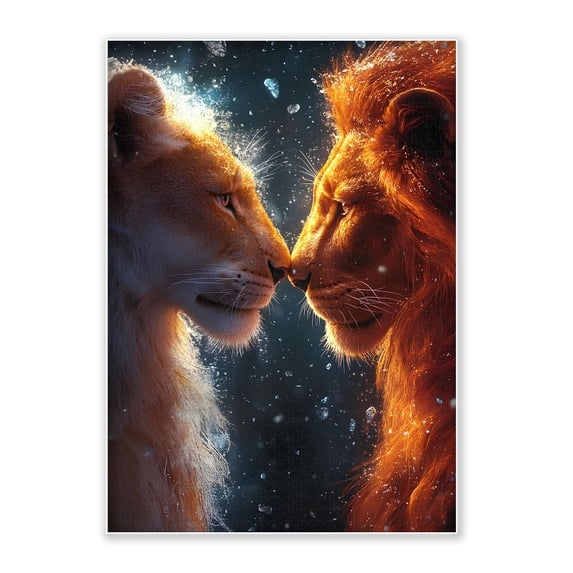SXFVHN 1000-Piece Adult Wood Jigsaw Puzzle, Golden Lion Pair Close-Up Design – Intellectual Challenge, High-Difficulty, Relaxing Family Activity, Home Decoration, Eco-Friendly, 29.5x19.7in