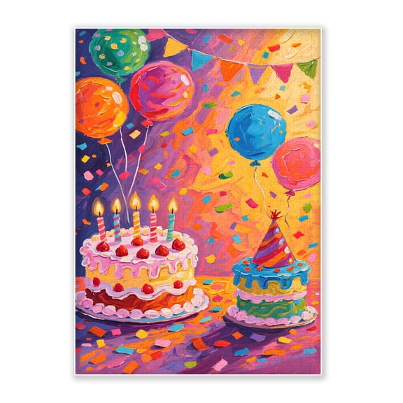 SXFVHN 500-Piece Adult Wood Jigsaw Puzzle, Birthday Cake & Balloons Scene – Intellectual Challenge, High-Difficulty, Stress-Relieving Family Activity, Home Decoration, Eco-Friendly, 20.5x15in